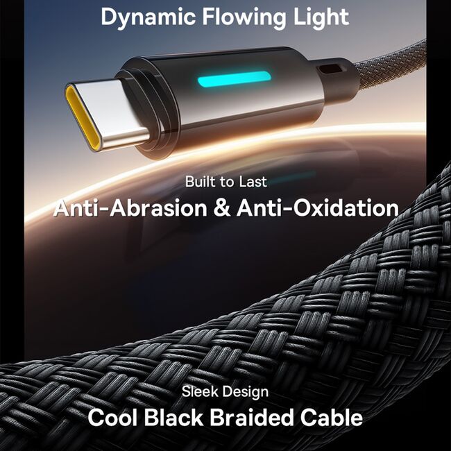 Cablu USB la Type-C cu LED, 100W, E-marker Chip, 1m - Baseus Lit - Cosmic Black