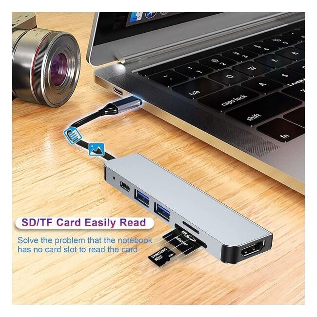 Hub Multiport 6 in 1 FusionPort Elite, USB Type-C la 2x USB, Type-C, HDMI, TF/SD Card, Incarcare Rapida PD 87W, 4K@30Hz compatibil laptop Lenovo, Dell, HP, Asus, Acer, Apple MacBook Air/Pro, Chromebook, tableta - Space grey