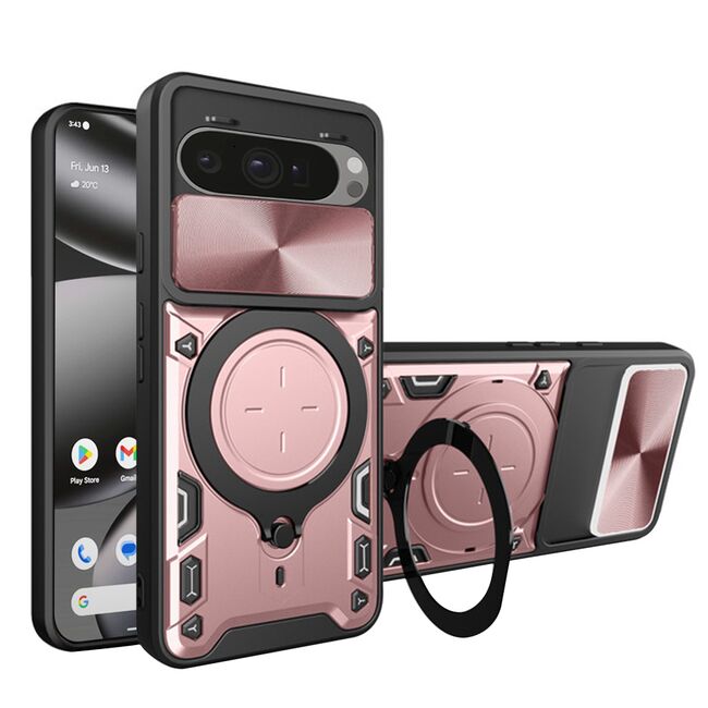 Husa pentru  Google Pixel 10 Pro XL cu protecție pentru cameră și suport magnetic integrat Ring Shockproof, Rose Gold