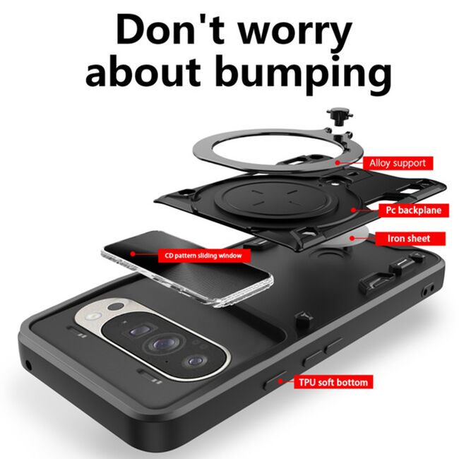Husa pentru  Google Pixel 10 Pro XL cu protecție pentru cameră și suport magnetic integrat Ring Shockproof, Rosu