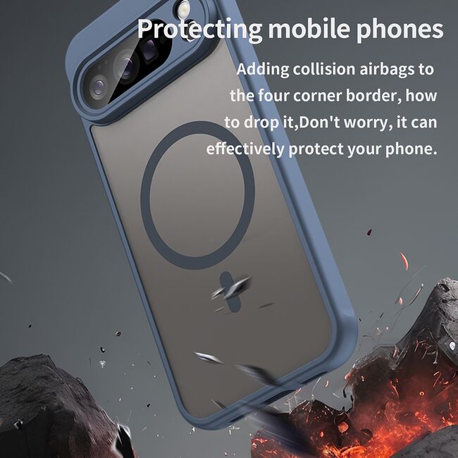 Husa pentru  Google Pixel 10 Pro XL cu protectie pentru lentile si MagSafe EasyCharge, Ghost Series Anti-ingalbenire, frosted - Albastru