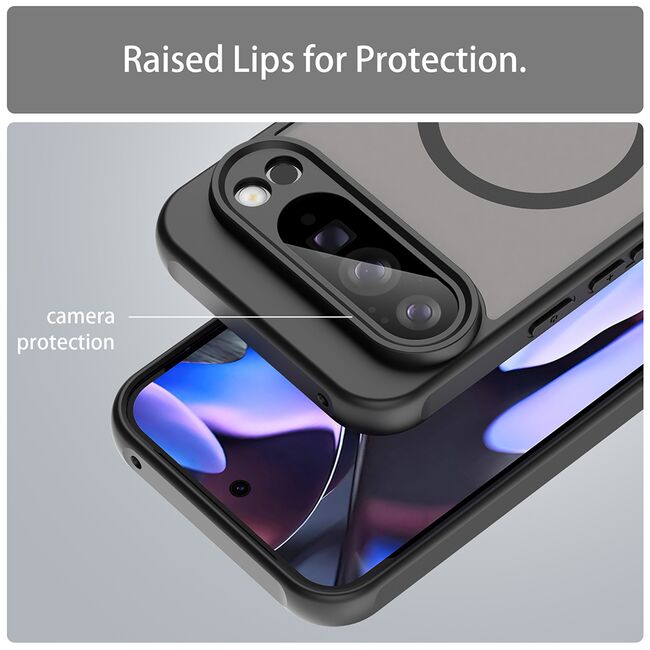 Husa pentru  Google Pixel 10 Pro XL cu protectie pentru lentile si MagSafe EasyCharge, Ghost Series Anti-ingalbenire, frosted - Negru