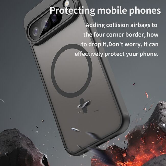 Husa pentru  Google Pixel 10 Pro XL cu protectie pentru lentile si MagSafe EasyCharge, Ghost Series Anti-ingalbenire, frosted - Negru