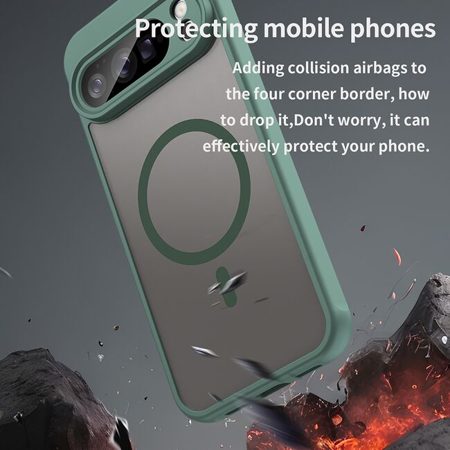 Husa pentru  Google Pixel 10 Pro XL cu protectie pentru lentile si MagSafe EasyCharge, Ghost Series Anti-ingalbenire, frosted - Verde