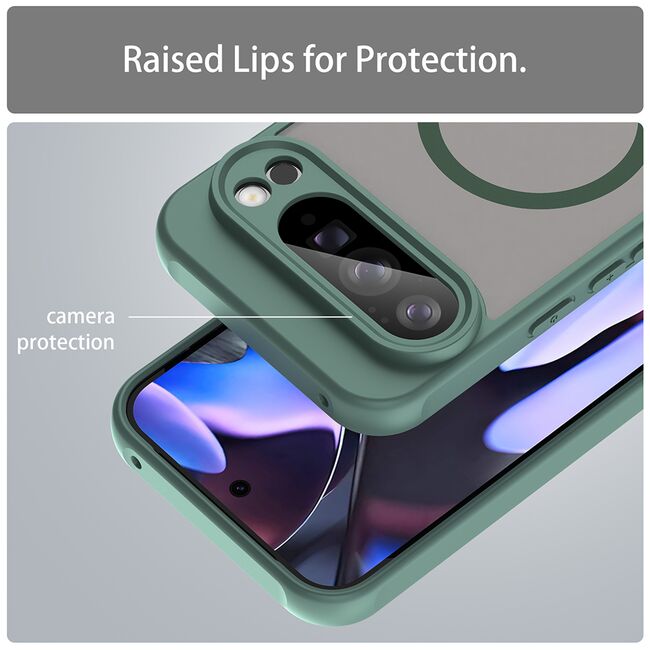 Husa pentru  Google Pixel 10 Pro XL cu protectie pentru lentile si MagSafe EasyCharge, Ghost Series Anti-ingalbenire, frosted - Verde