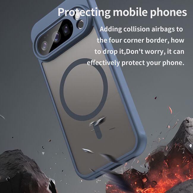 Husa pentru  Google Pixel 10 Pro cu protectie pentru lentile si MagSafe EasyCharge, Ghost Series Anti-ingalbenire, frosted - Albastru
