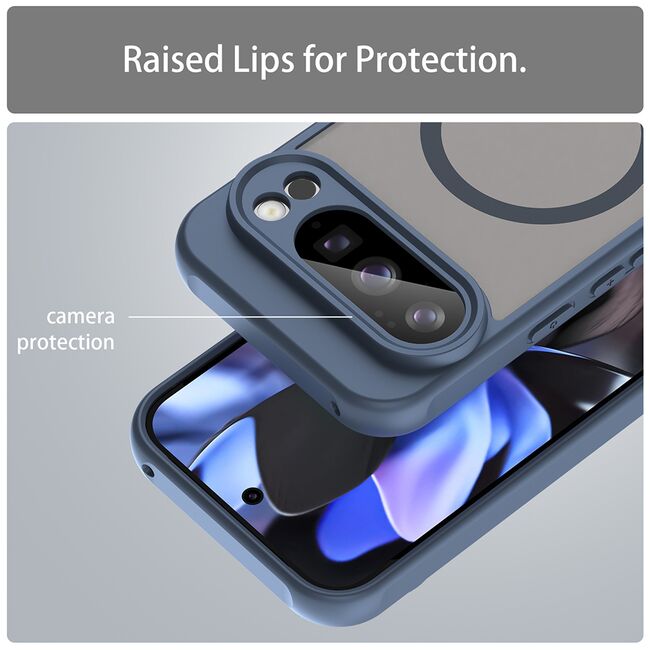 Husa pentru  Google Pixel 10 Pro cu protectie pentru lentile si MagSafe EasyCharge, Ghost Series Anti-ingalbenire, frosted - Albastru