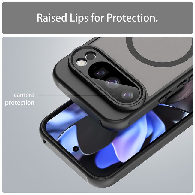 Husa pentru  Google Pixel 10 Pro cu protectie pentru lentile si MagSafe EasyCharge, Ghost Series Anti-ingalbenire, frosted - Negru