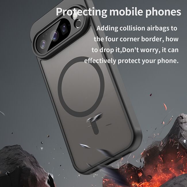 Husa pentru  Google Pixel 10 Pro cu protectie pentru lentile si MagSafe EasyCharge, Ghost Series Anti-ingalbenire, frosted - Negru