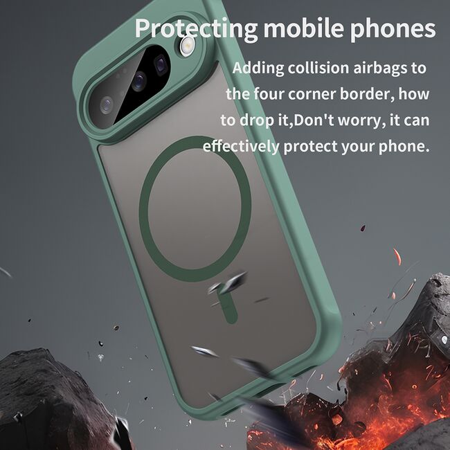 Husa pentru  Google Pixel 10 Pro cu protectie pentru lentile si MagSafe EasyCharge, Ghost Series Anti-ingalbenire, frosted - Verde
