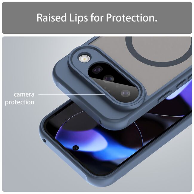 Husa pentru  Google Pixel 10 cu protectie pentru lentile si MagSafe EasyCharge, Ghost Series Anti-ingalbenire, frosted - Albastru