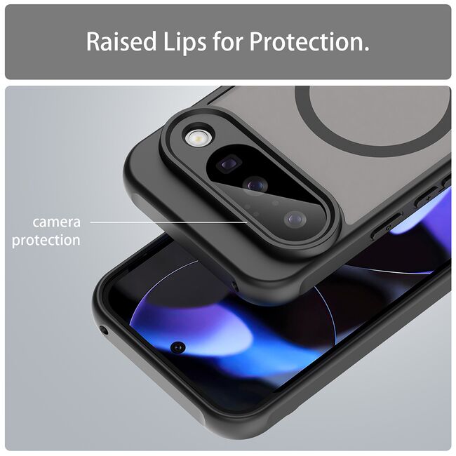 Husa pentru  Google Pixel 10 cu protectie pentru lentile si MagSafe EasyCharge, Ghost Series Anti-ingalbenire, frosted - Negru