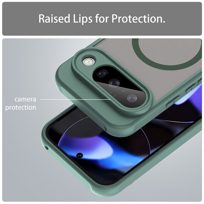 Husa pentru  Google Pixel 10 cu protectie pentru lentile si MagSafe EasyCharge, Ghost Series Anti-ingalbenire, frosted - Verde
