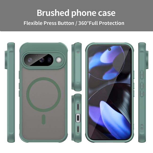 Husa pentru  Google Pixel 10 cu protectie pentru lentile si MagSafe EasyCharge, Ghost Series Anti-ingalbenire, frosted - Verde