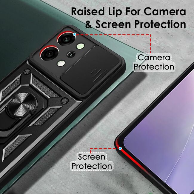 Husa pentru  Oppo Reno 14 5G Ring Armor Kickstand Tough Rugged Cover cu protectie camera, Negru