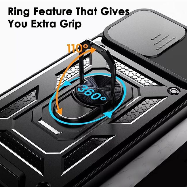 Husa pentru  Oppo Reno 14 Pro 5G Ring Armor Kickstand Tough Rugged Cover cu protectie camera, Negru