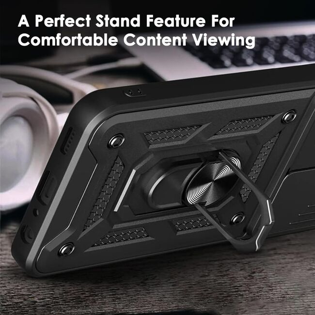 Husa pentru  Oppo Reno 14 Pro 5G Ring Armor Kickstand Tough Rugged Cover cu protectie camera, Negru