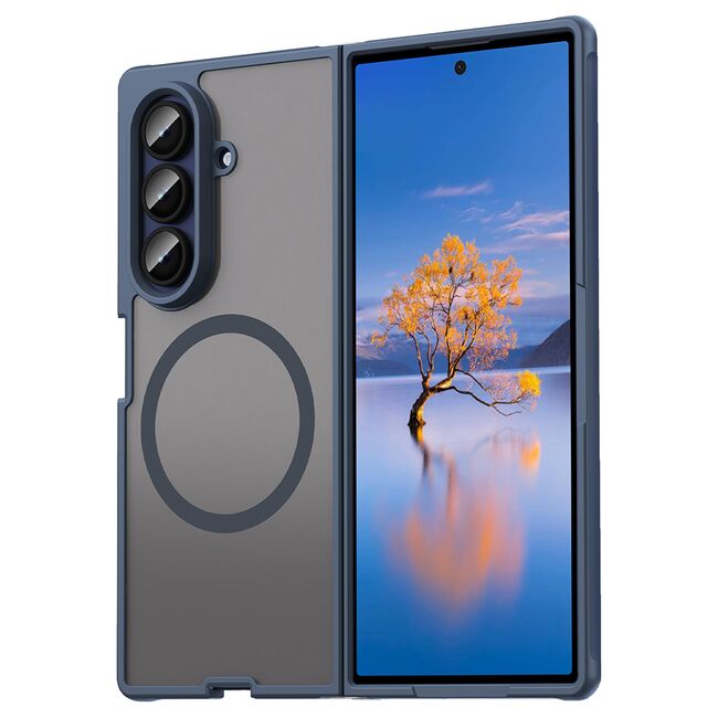 Husa pentru  Samsung Galaxy Z Fold 7 cu protectie pentru lentile si MagSafe EasyCharge, Ghost Series Anti-ingalbenire, frosted - Albastru