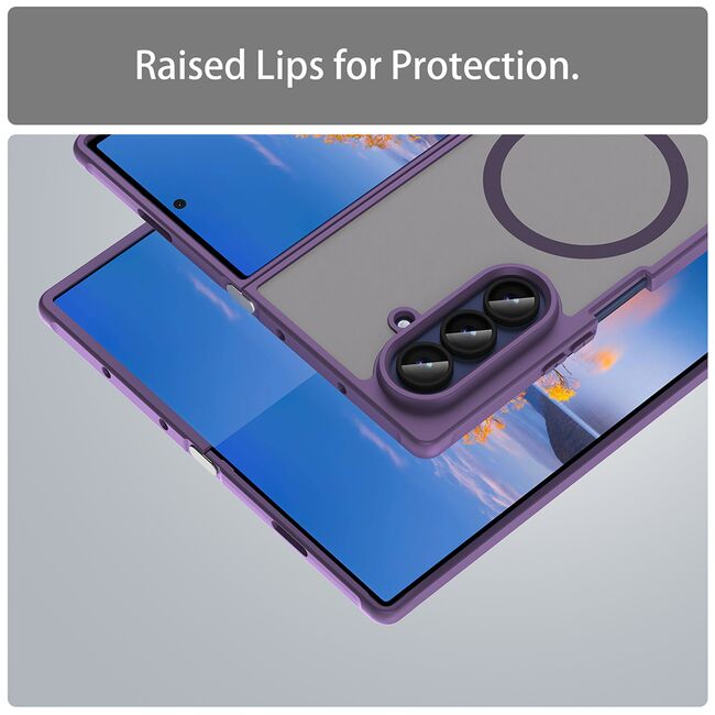 Husa pentru  Samsung Galaxy Z Fold 7 cu protectie pentru lentile si MagSafe EasyCharge, Ghost Series Anti-ingalbenire, frosted - Mov