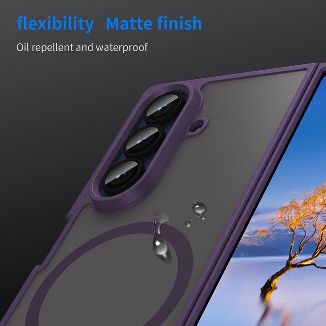 Husa pentru  Samsung Galaxy Z Fold 7 cu protectie pentru lentile si MagSafe EasyCharge, Ghost Series Anti-ingalbenire, frosted - Mov