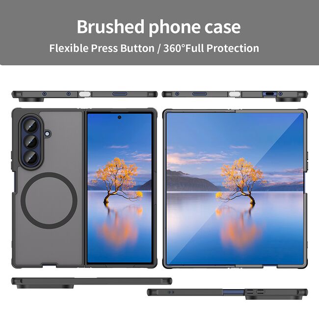 Husa pentru  Samsung Galaxy Z Fold 7 cu protectie pentru lentile si MagSafe EasyCharge, Ghost Series Anti-ingalbenire, frosted - Negru
