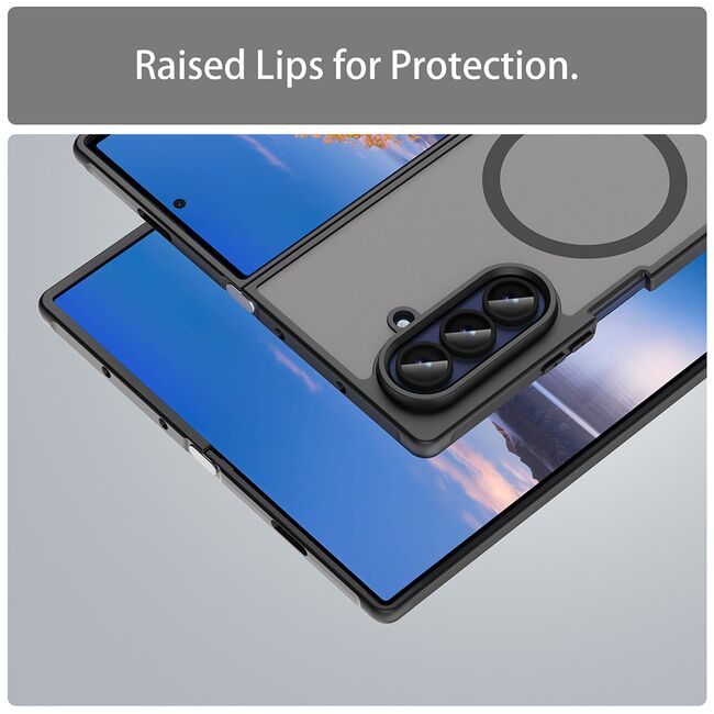 Husa pentru  Samsung Galaxy Z Fold 7 cu protectie pentru lentile si MagSafe EasyCharge, Ghost Series Anti-ingalbenire, frosted - Negru
