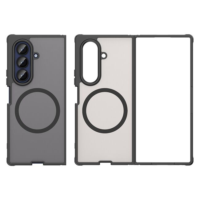 Husa pentru  Samsung Galaxy Z Fold 7 cu protectie pentru lentile si MagSafe EasyCharge, Ghost Series Anti-ingalbenire, frosted - Negru