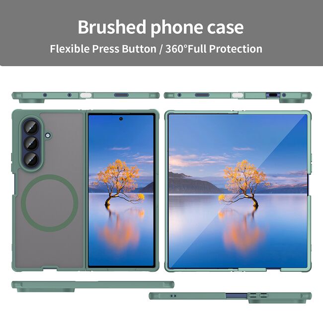 Husa pentru  Samsung Galaxy Z Fold 7 cu protectie pentru lentile si MagSafe EasyCharge, Ghost Series Anti-ingalbenire, frosted - Verde