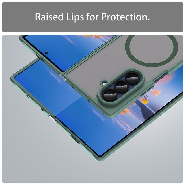 Husa pentru  Samsung Galaxy Z Fold 7 cu protectie pentru lentile si MagSafe EasyCharge, Ghost Series Anti-ingalbenire, frosted - Verde