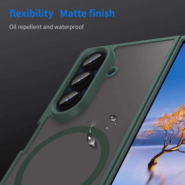 Husa pentru  Samsung Galaxy Z Fold 7 cu protectie pentru lentile si MagSafe EasyCharge, Ghost Series Anti-ingalbenire, frosted - Verde