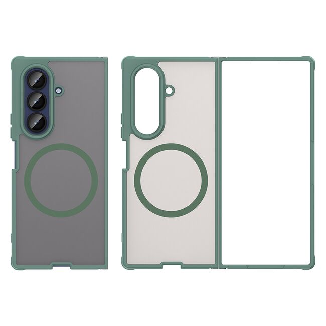 Husa pentru  Samsung Galaxy Z Fold 7 cu protectie pentru lentile si MagSafe EasyCharge, Ghost Series Anti-ingalbenire, frosted - Verde