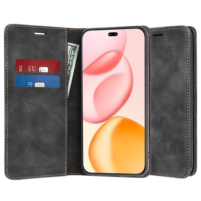 Husa tip carte pentru  Honor 400 Pro Retro Business cu inchidere magnetica, Negru royal