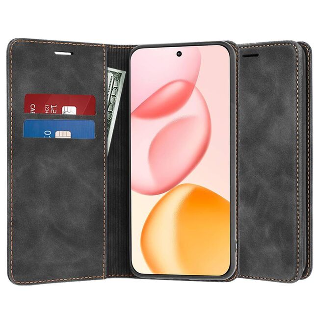 Husa tip carte pentru  Honor 400 Retro Business cu inchidere magnetica, Negru royal