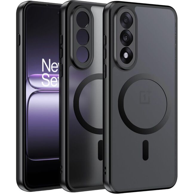 Husa pentru OnePlus Nord 5 cu protectie pentru lentile si MagSafe EasyCharge, Ghost Series Anti-ingalbenire, frosted - Negru
