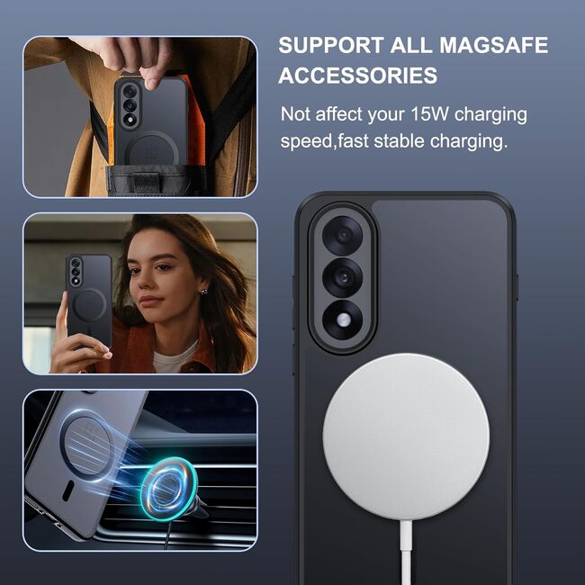 Husa pentru OnePlus Nord 5 cu protectie pentru lentile si MagSafe EasyCharge, Ghost Series Anti-ingalbenire, frosted - Negru