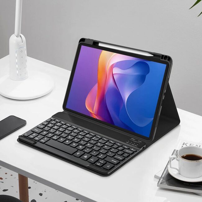 Husa pentru Xiaomi Redmi Pad 2 11 inch 2025 cu tastatura iluminata wireless detasabila RGB 7 lights, Bluetooth, USB Type-C, functie stand si slot stylus, negru