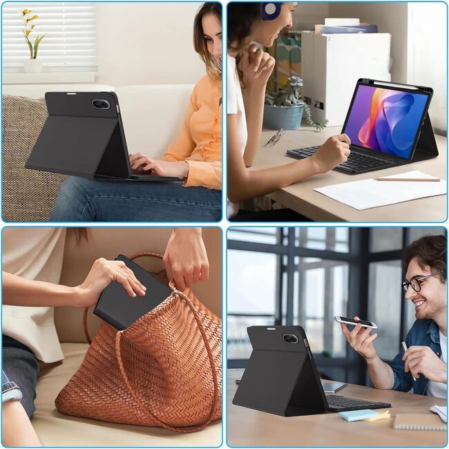 Husa pentru Xiaomi Redmi Pad 2 11 inch 2025 cu tastatura iluminata wireless detasabila RGB 7 lights, Bluetooth, USB Type-C, functie stand si slot stylus, negru