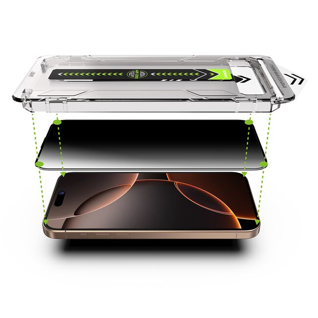 Set 2 x Folie sticla Premium pentru  iPhone 16 Pro Max VisionGuard Luxe Privacy cu Aplicare Instanta Easy Install+, Funcție Anti-Spionaj, Claritate HD și Tehnologie Anti-Praf