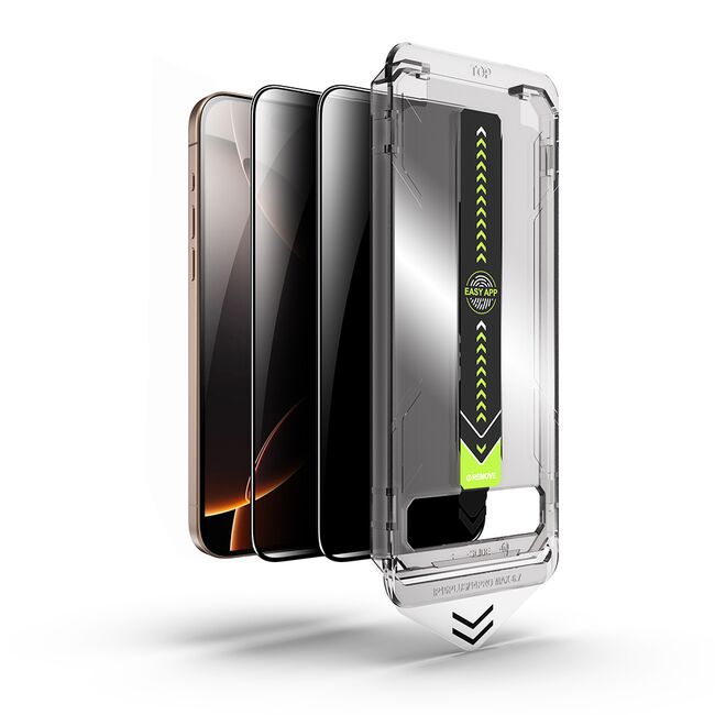 Set 2 x Folie sticla Premium pentru  iPhone 16 Pro Max VisionGuard Luxe Privacy cu Aplicare Instanta Easy Install+, Funcție Anti-Spionaj, Claritate HD și Tehnologie Anti-Praf