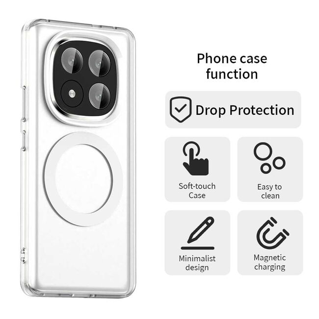 Husa premium pentru Xiaomi Redmi Note 14 Pro+ Plus VivaShell Fusion compatibila MagSafe, Anti-Shock - Protectie Avansata Display & Camera - Design Slim și Elegant - Alb