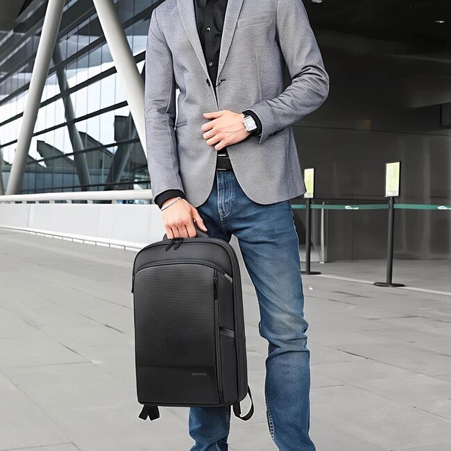 Rucsac Laptop pana la 17” Extensibil, 49 x 33 x 6 - 9 cm – Impermeabil, Compartiment Tip Valiză, Ideal pentru Avion, serviciu și calatorii, negru