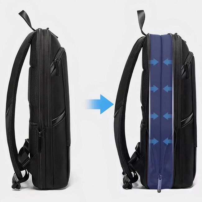 Rucsac Laptop pana la 17” Extensibil, 49 x 33 x 6 - 9 cm – Impermeabil, Compartiment Tip Valiză, Ideal pentru Avion, serviciu și calatorii, negru