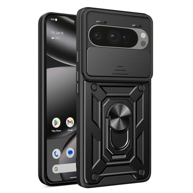 Husa pentru  Google Pixel 10 Pro XL Ring Armor Kickstand Tough Rugged Cover cu protectie camera, Negru