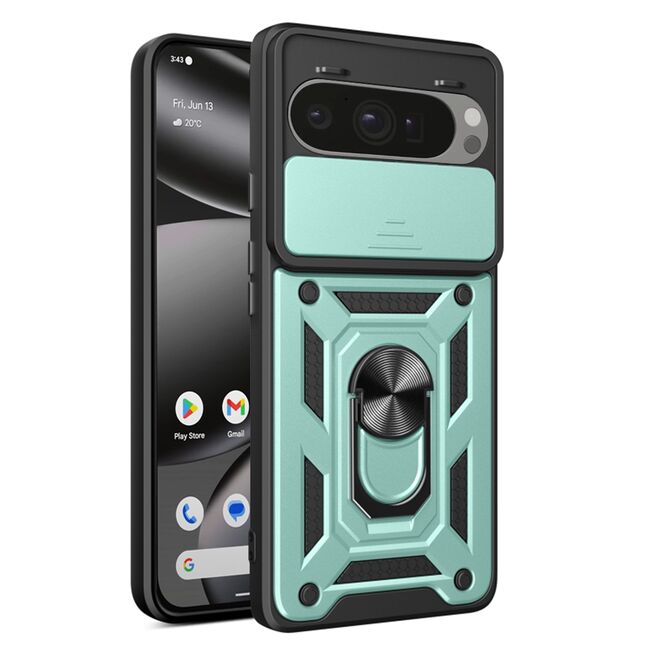 Husa pentru  Google Pixel 10 Pro XL Ring Armor Kickstand Tough Rugged Cover cu protectie camera, Verde