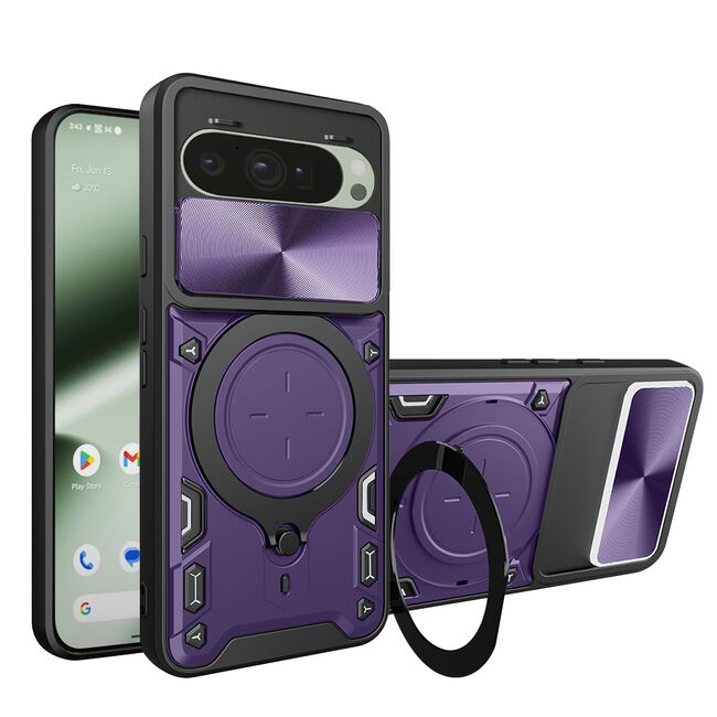 Husa pentru  Google Pixel 10 / 10 Pro cu protecție pentru cameră și suport magnetic integrat Ring Shockproof, Mov