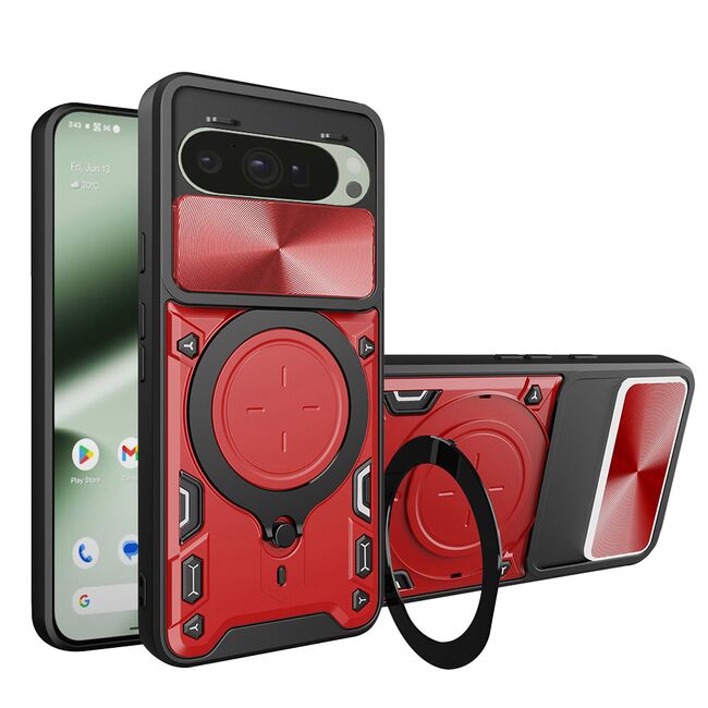 Husa pentru  Google Pixel 10 / 10 Pro cu protecție pentru cameră și suport magnetic integrat Ring Shockproof, Rosu