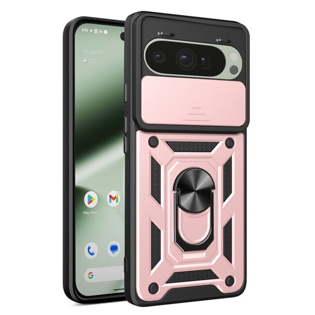 Husa pentru  Google Pixel 10 / 10 Pro  Ring Armor Kickstand Tough Rugged Cover cu protectie camera, Rose Gold