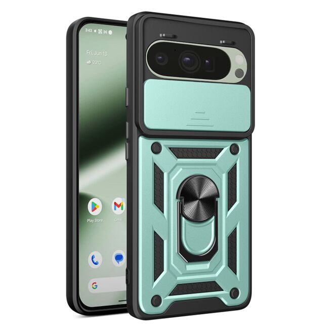 Husa pentru  Google Pixel 10 / 10 Pro Ring Armor Kickstand Tough Rugged Cover cu protectie camera, Verde