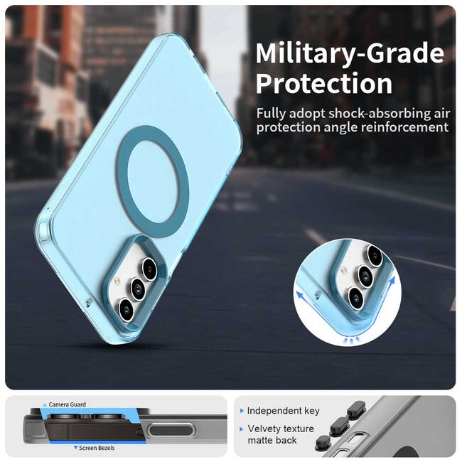 Husa premium pentru  Samsung Galaxy A15 VivaShell Fusion compatibila MagSafe, Anti-Shock - Protectie Avansata Display & Camera - Design Slim și Elegant - Albastru