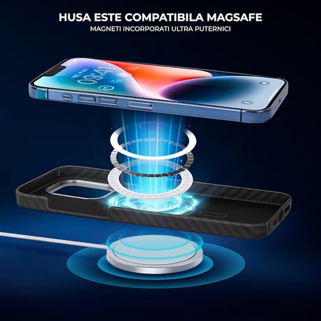 Husa premium pentru  iPhone 14 Pro Max Aramid Fiber Ultra-Thin MagSafe - negru